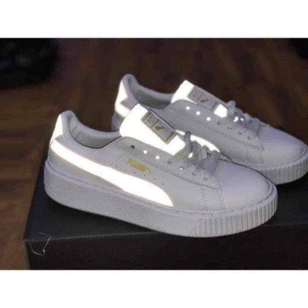 Giày thể thao sneaker 𝐏𝐔𝐌𝐀 phản quang - thân giày da đế cao su đúc - cổ thấp đế cao 5cm - màu sắc trắng xám