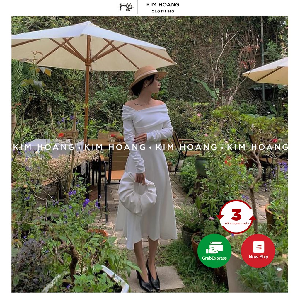 Đầm trễ vai body len tăm tay dài thiết kế - HÀNG THIẾT KẾ (MẪU VAI LỆCH)