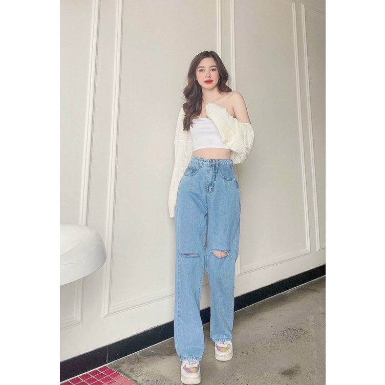 Quần jean nữ baggy ống rộng chất vải Jean Denim không co dãn bền màu William - AT151