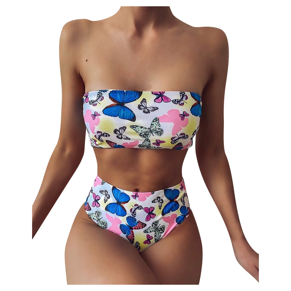 Women Two Pieces Bathing Suit Top Ruffled With High Waisted Bottom Bikini Set | BigBuy360 - bigbuy360.vn