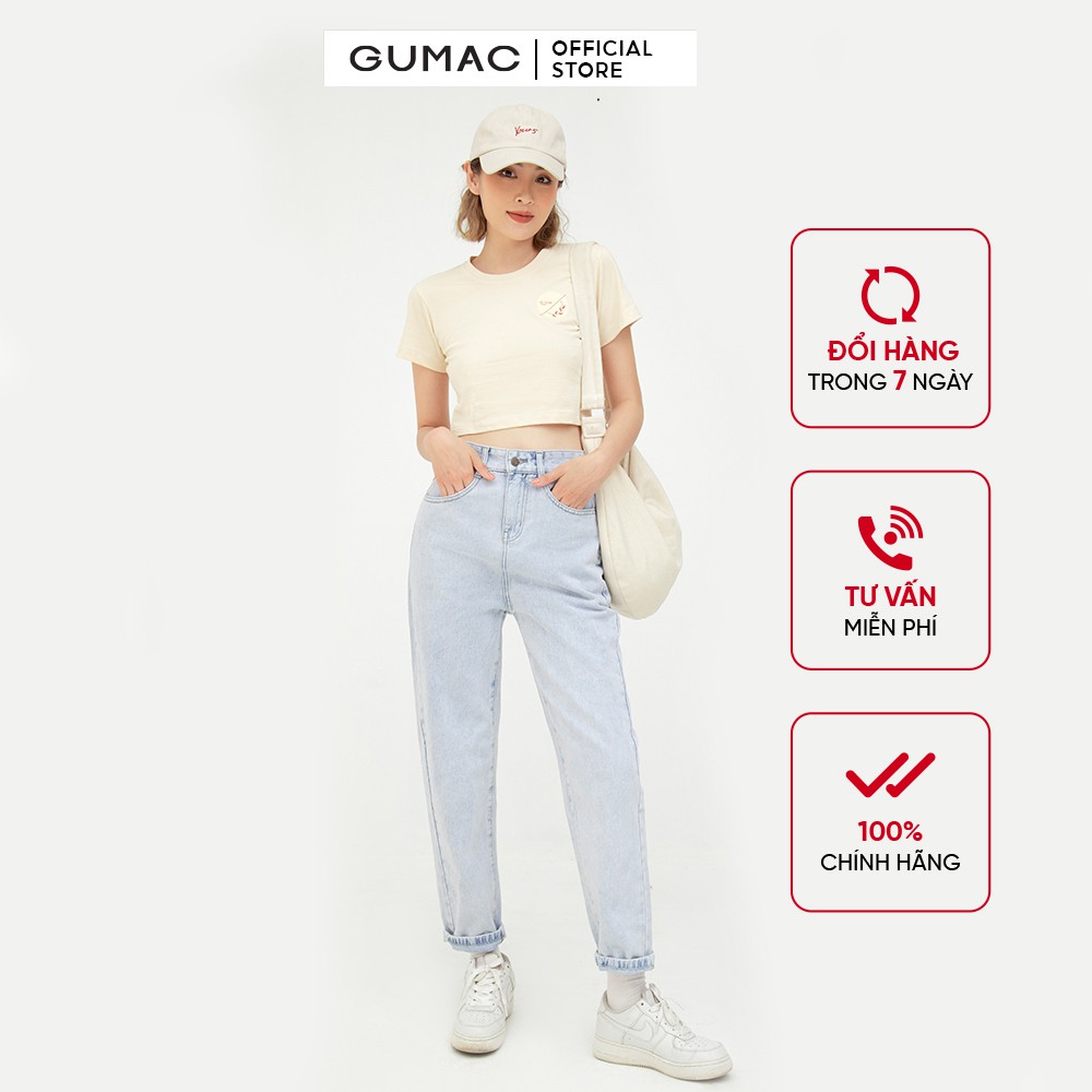[Mã WABRGM11 giảm 10% đơn 250K] Áo croptop nữ in Bloom GUMAC màu be ôm body ATB547 | BigBuy360 - bigbuy360.vn