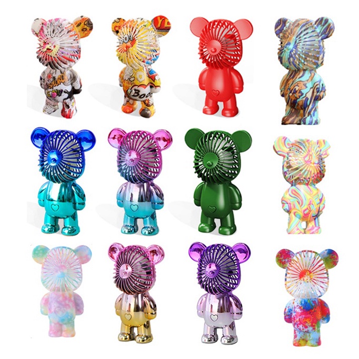 Quạt Mini Cầm Tay Tích Điện Hình Gấu Bearbrick