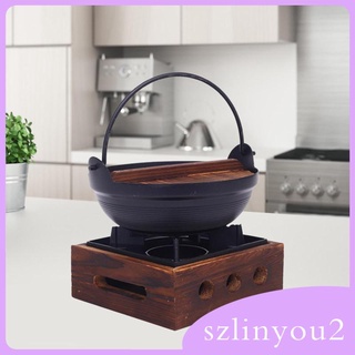 Chảo gang / nồi hầm sukiyaki nhật bản có móc treo bằng gỗ szlinyou2