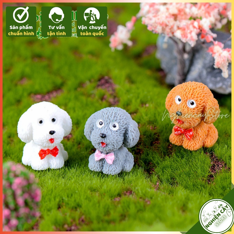 Phụ kiện Chú chó poodle trang trí tiểu cảnh, cây cảnh, sen đá