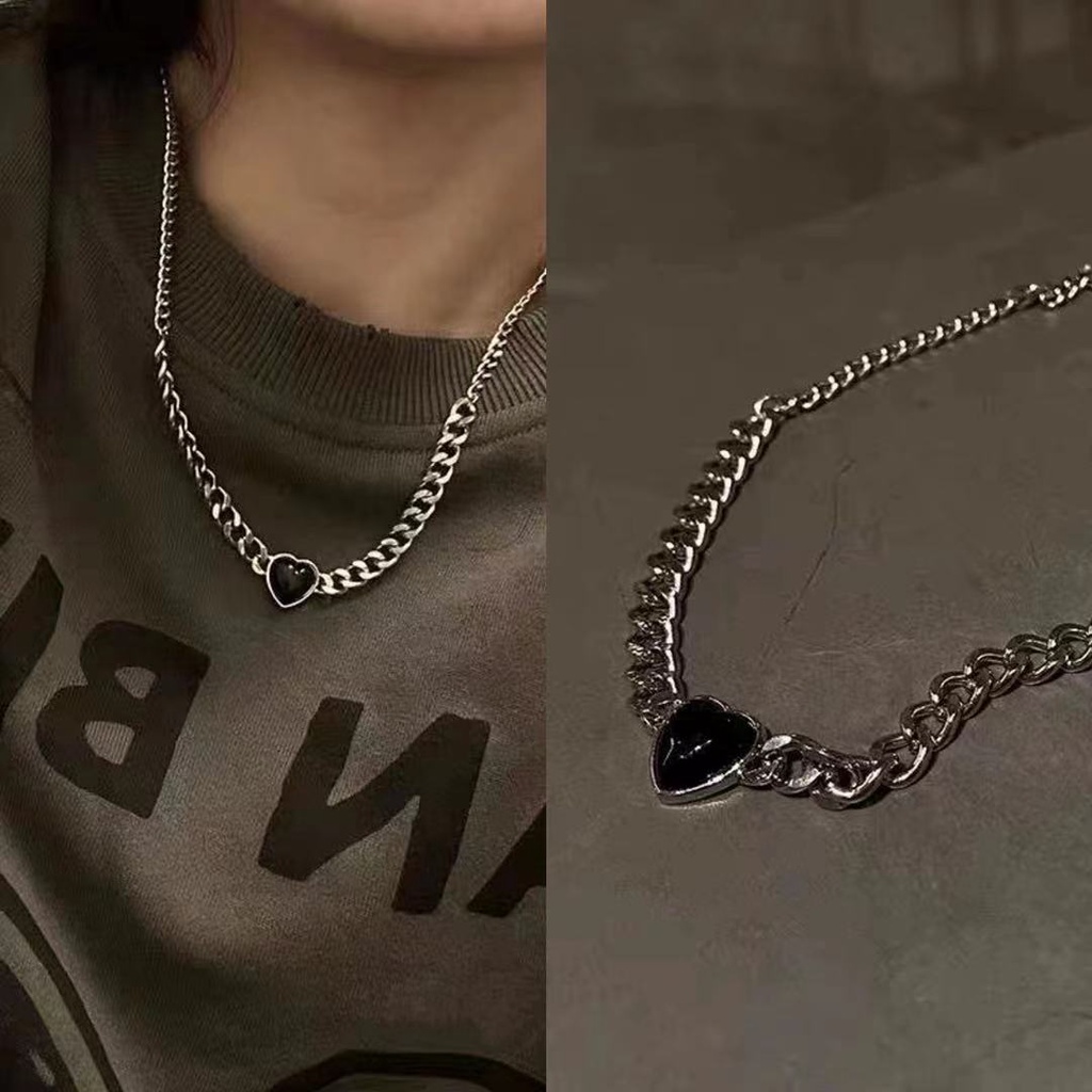 Vòng cổ mặt trái tim đen phong cách hip hop thời trang