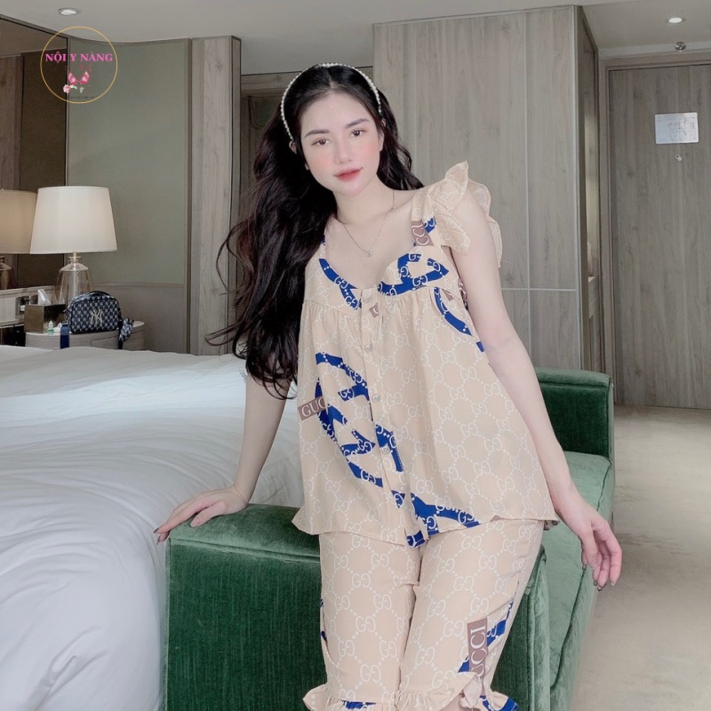 Đồ Bộ Ngủ Nữ 2 dây cánh tiên điệu đà dễ thương, Bộ ngủ ngố chất liệu lụa mango họa tiết hoạt hình DN04