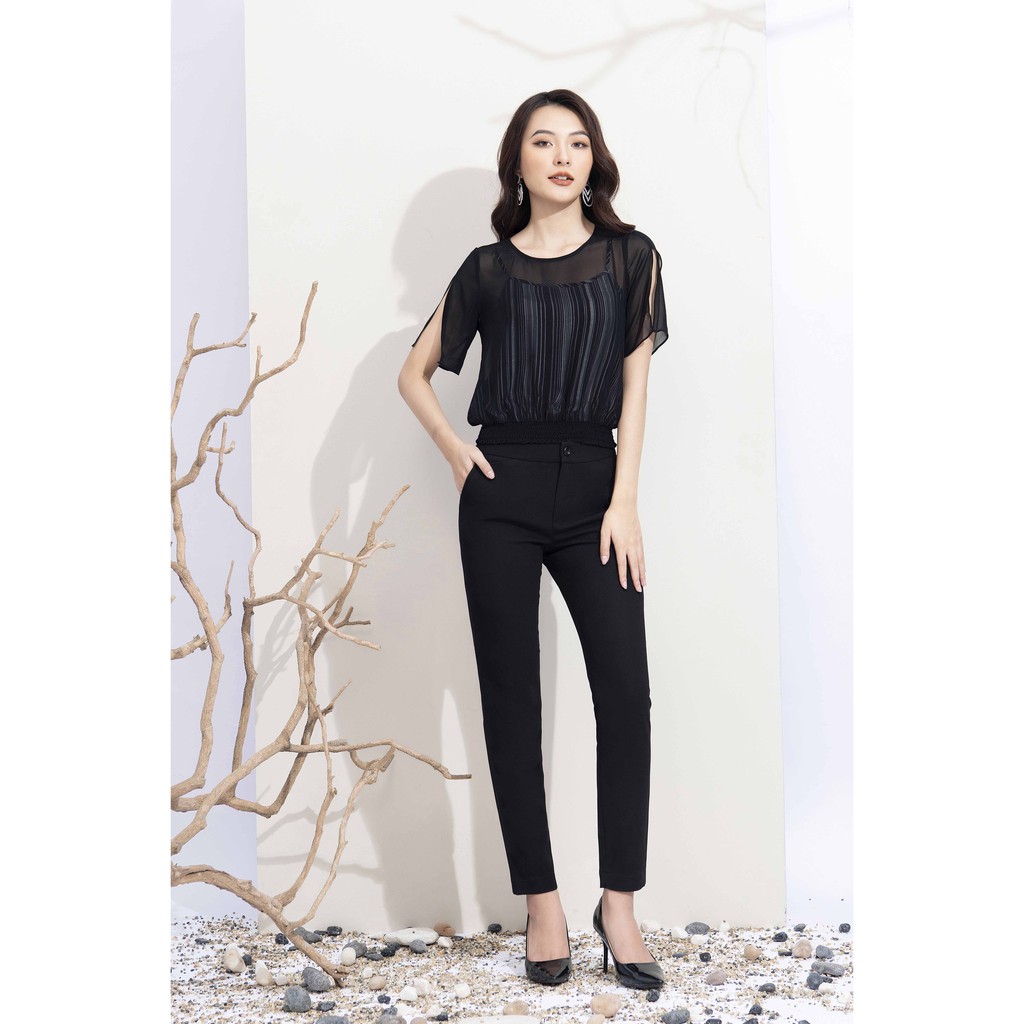 Quần đen vitex dáng ôm, túi chéo lượn sóng cách điệu TOSON