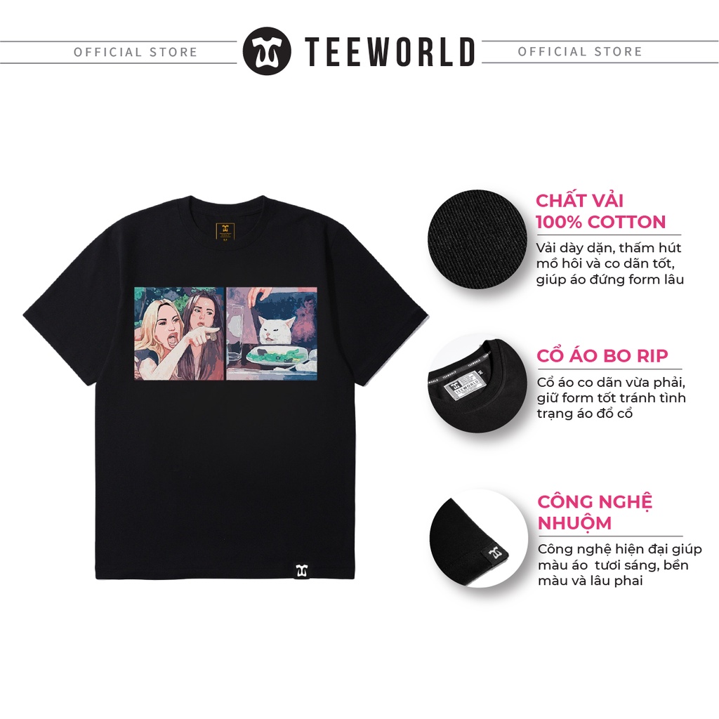 Áo thun Teeworld Smudge Lord - Woman Yelling at a Cat Nam Nữ Trắng Đen Form Rộng Unisex