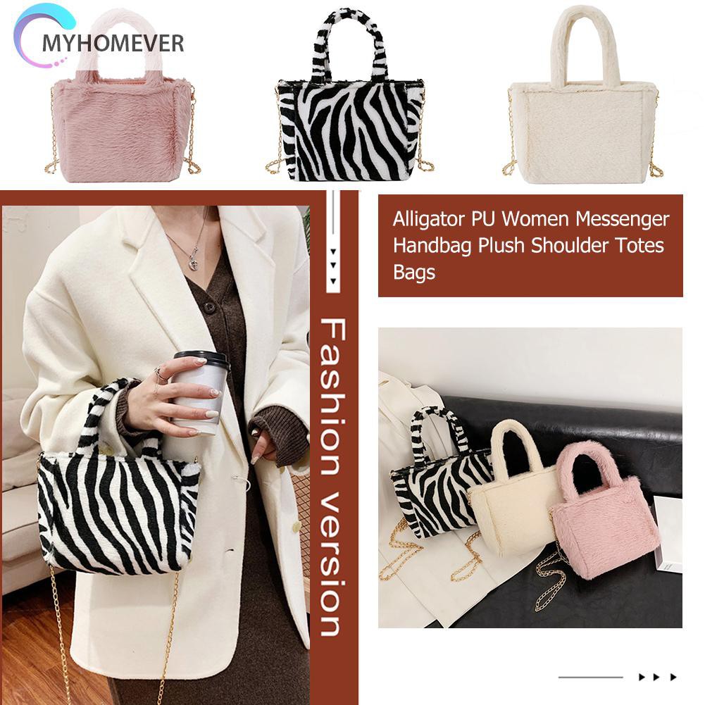 túi Autumn Shoulder Handbag Zebra Pattern Plush Women Chain Messenger Bag Totes nữ