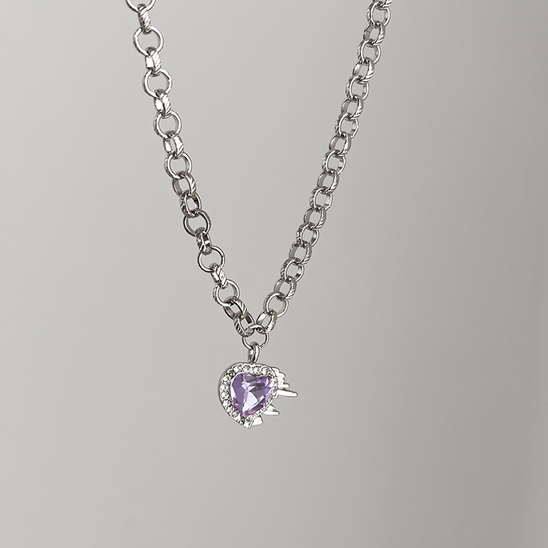 Dây Chuyền Mặt Trái Tim Màu Tím Sang Trọng Phong Cách Hip Hop 19A1646