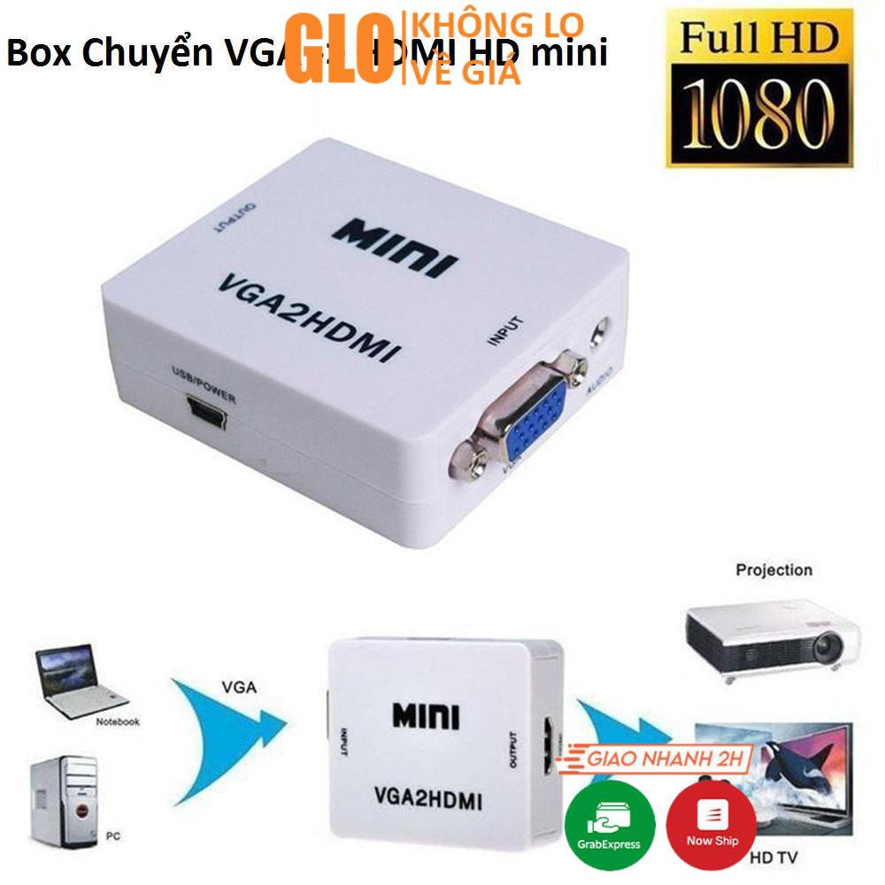 Box Chuyển VGA Sang HDMI HD Mini, Bộ Adapter Chuyển VGA Ra HDMI