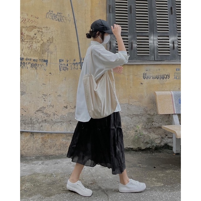 chân váy chất bóng midi 525