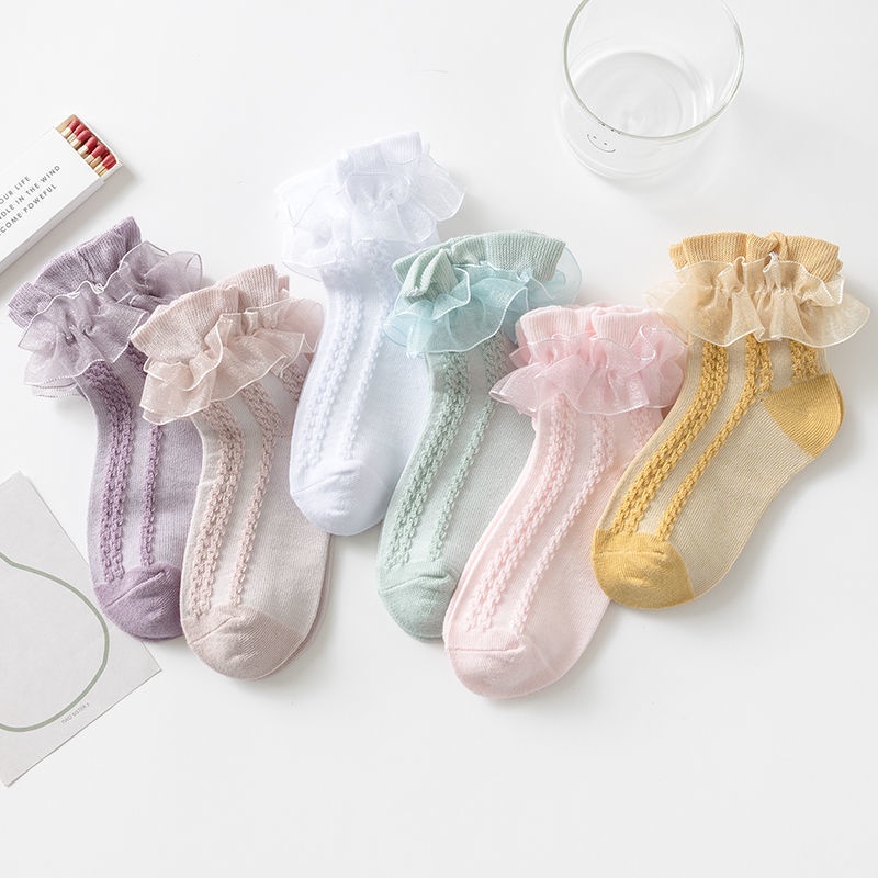 Vớ Cotton Mỏng Phối Ren Kiểu Công Chúa Thời Trang Xuân Thu Cho Bé Gái