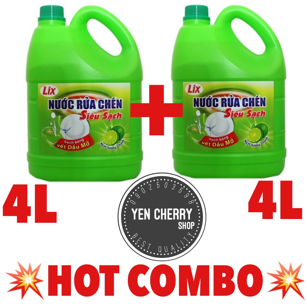 Combo 2 Can Nước Rửa Chén Lix hương Chanh 4Lít