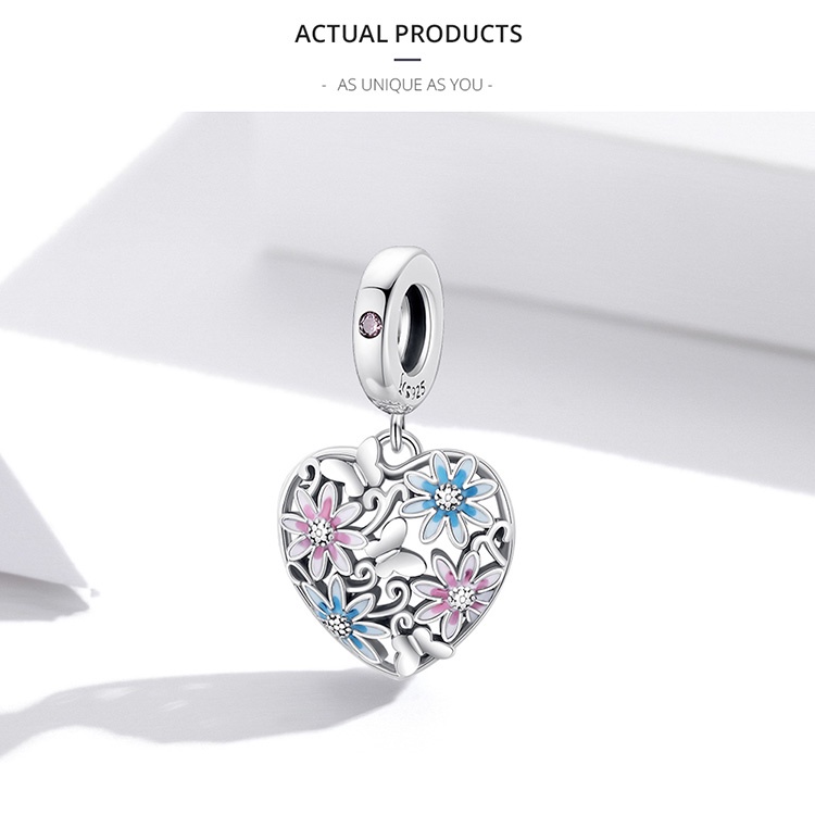Hạt trang sức Bamoer SCC2062 bằng bạc sterling 925 hình trái tim Secret Garden phù hợp làm vòng tay thời trang DIY