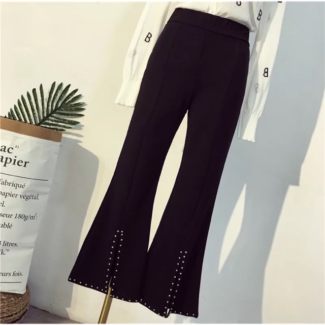 [ORDER] Quần ống loe, xẻ đính hạt (ảnh thật)