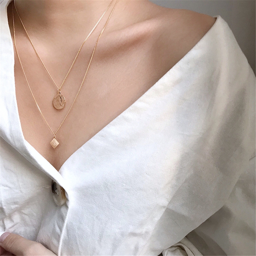 Dây chuyền hợp kim dạng vuông họa tiết hình học thời trang