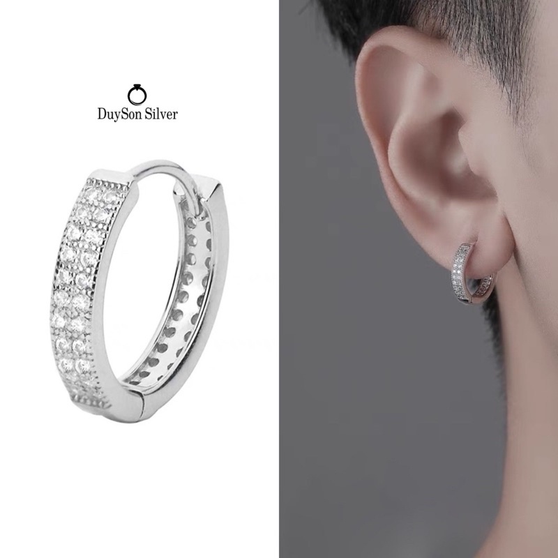 Khuyên Tai Nam Nữ Bạc 925 Vòng Tròn Đính Đá Chốt Bấm, Bông Tai Bạc Đơn Giản Cá Tính Unisex Duyson Silver [Kvddkx2]