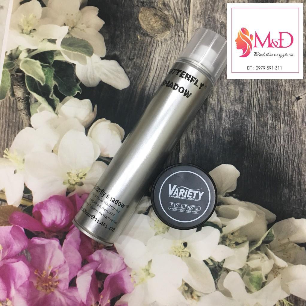 COMBO Gôm xịt tóc BUTTREFLY SHADOW 600ML + Sáp Vuốt Tóc Variety Matte Lasting 100ml siêu giữ nếp