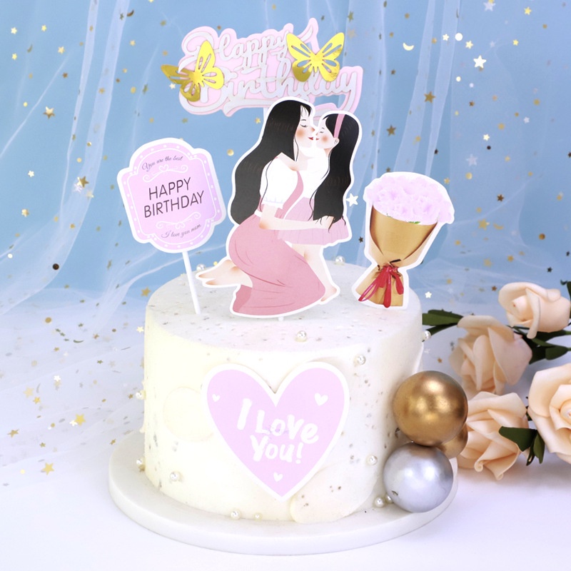 Que Cắm Trang Trí Bánh Chữ Happy Mother Dễ Thương