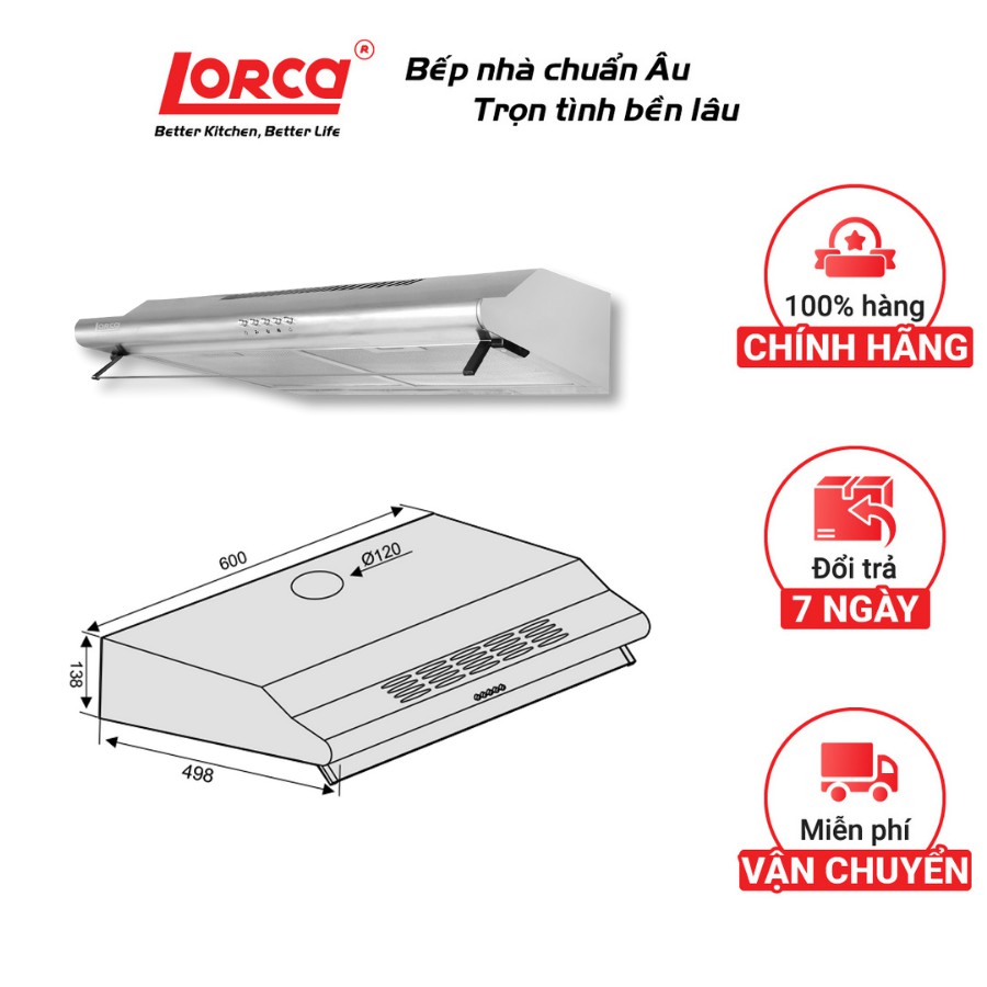 Máy hút mùi Lorca TA 3007A -60 cm (45 dbA) - Bảo hành 3 năm