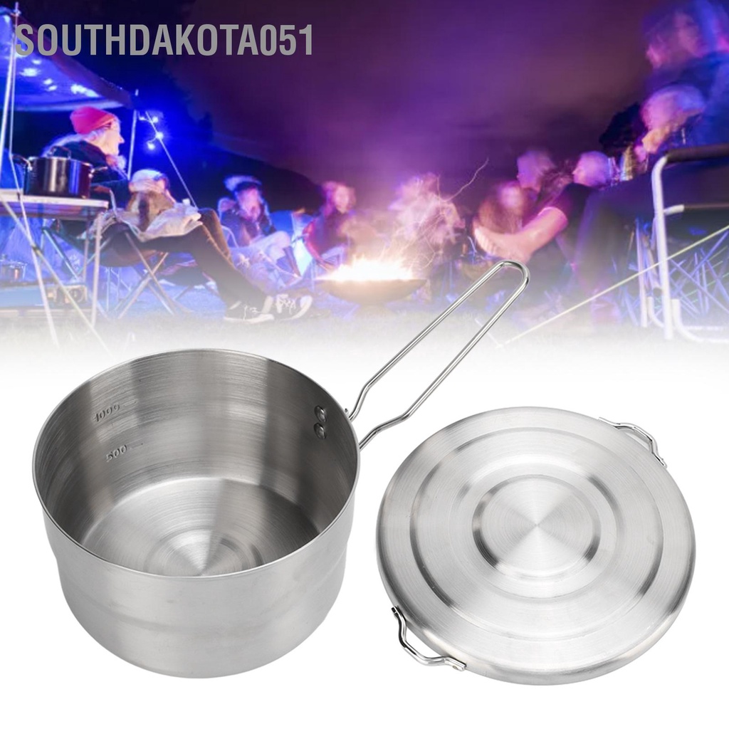 [Hàng Sẵn] Nồi cắm trại 1.5L Tay cầm gấp bằng thép không gỉ 304 có nắp đậy để leo núi ngoài trời【Southdakota051】