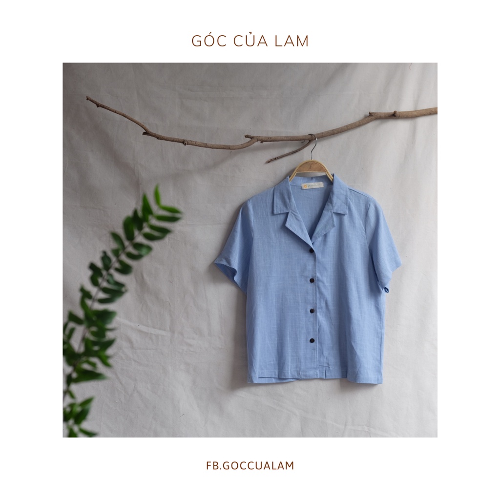 Áo sơ mi nữ Linen Tay ngắn  Cổ vest Basic One size Áo kiểu nữ Vintage Handmade by Góc của Lam