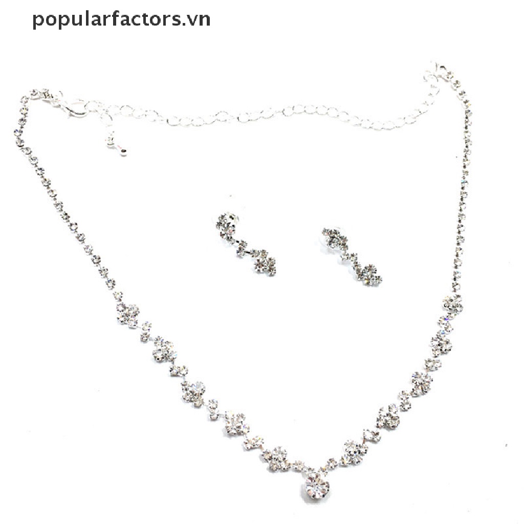 Bộ Trang Sức Vòng cổ + Bông Tai Đính Pha Lê Sang Trọng Cho Cô Dâu