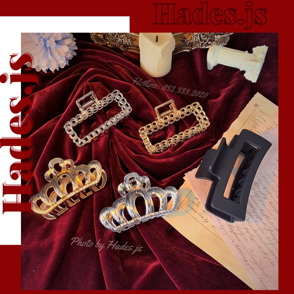 Kẹp tóc kim loại hàn quốc vương miện size to - Cặp  tóc càng càng cua tiểu thư xích phụ kiện Hades.js