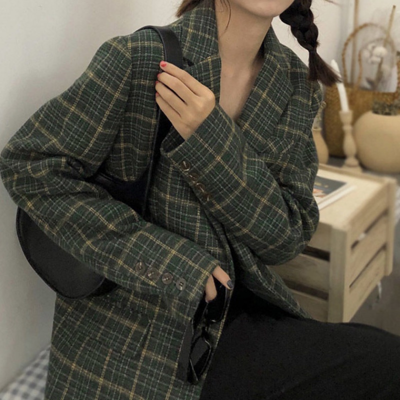 (Hàng dày Đẹp)Ảnh thật 5 hình cuối-2W106.Áo blazer xanh vintage thời trang Hàn Quốc