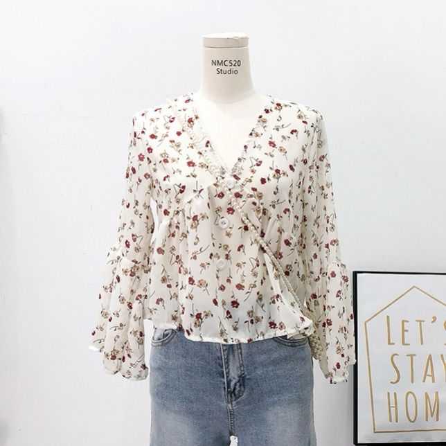 Áo Trễ Vai In Hoa Xinh Xắn Cho Bé Gái