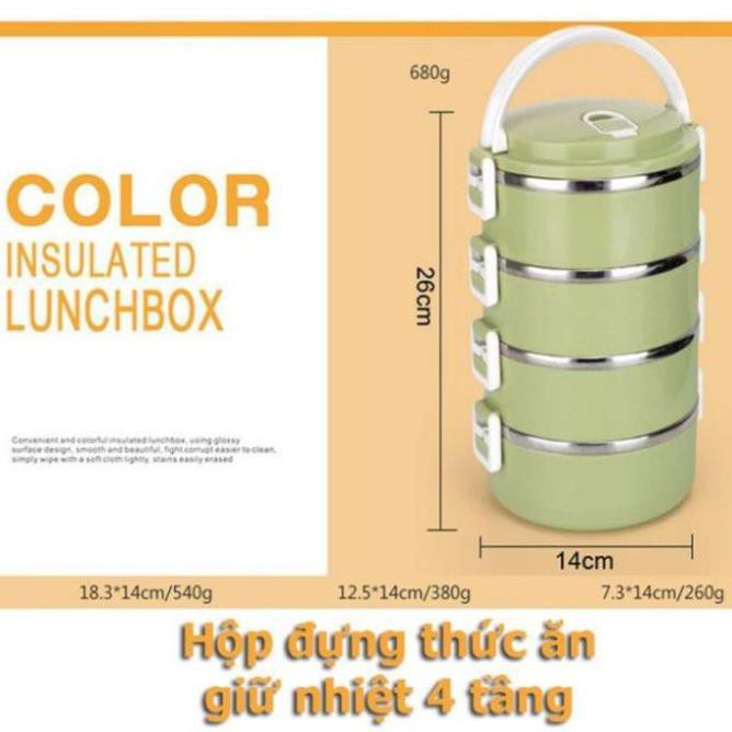 [Loại 1 Tốt Nhất] Cặp lồng cơm lúa mạch ruột inox, hộp cơm giữ nhiệt 4 tầng - Đồ Gia Dụng Thông Minh