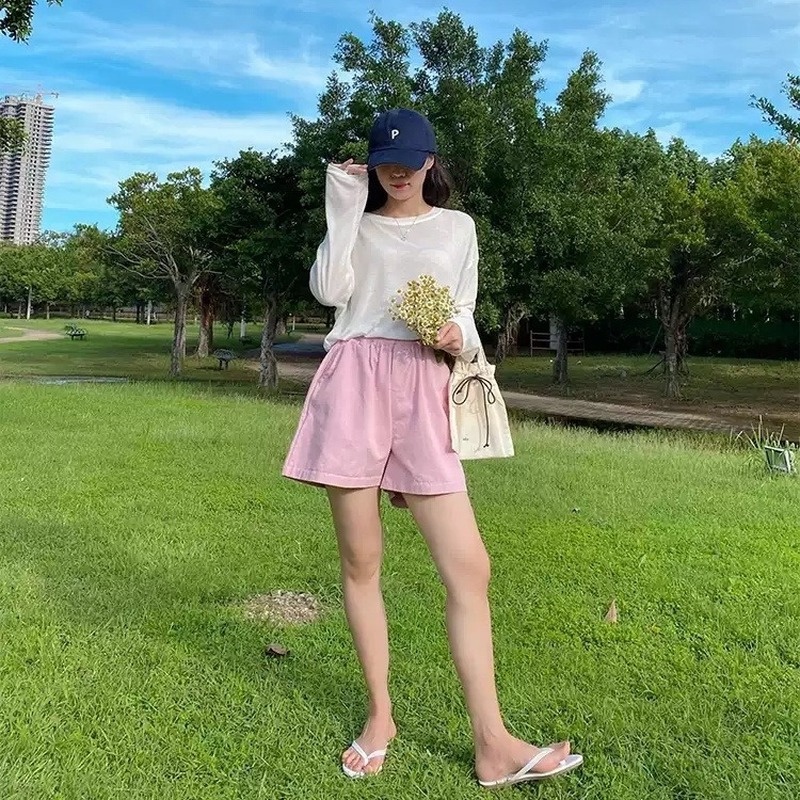 Quần Short Denim Thể Thao Lưng Cao Ống Rộng Thời Trang Mùa Hè Phong Cách Hàn Quốc Cho Nữ