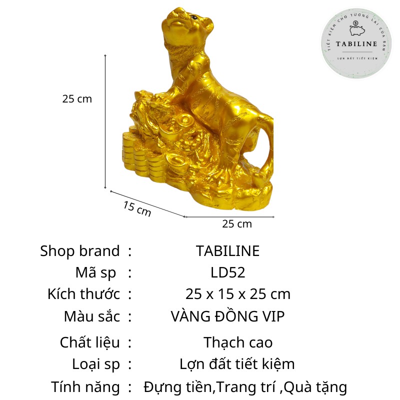 Lợn đất heo đất ống heo tiết kiệm tiền TABILINE mèo nằm đồng vàng vip con giáp 2023 siêu đẹp LD52