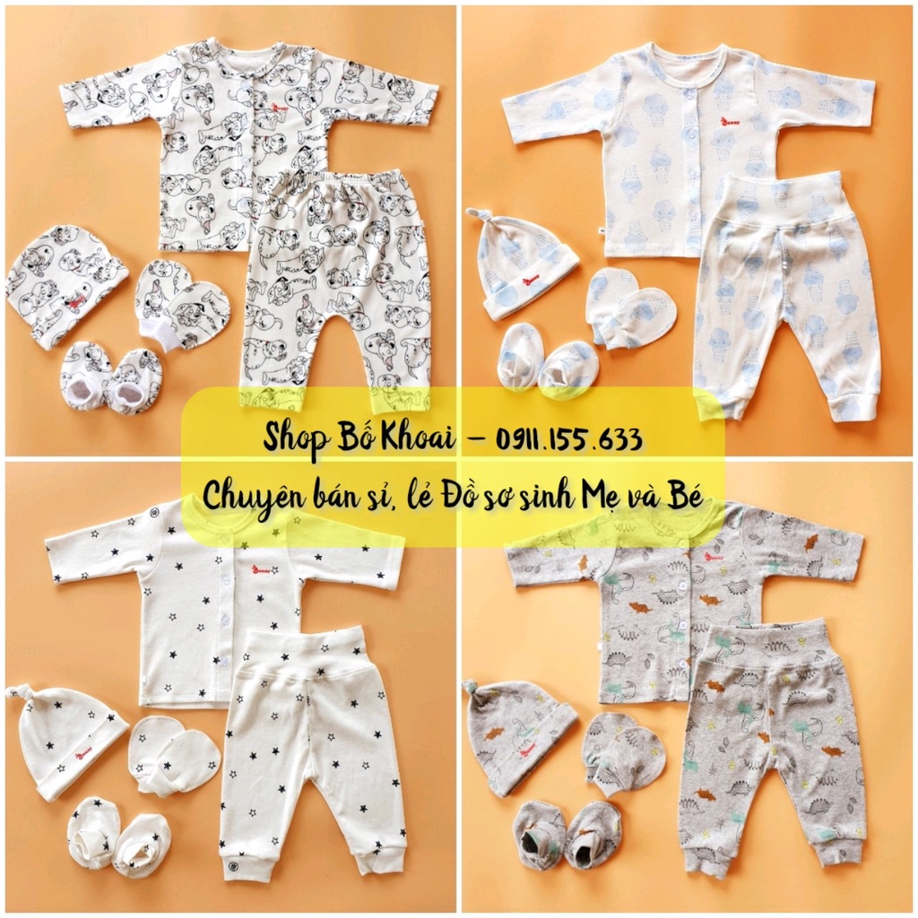Bộ quần áo sơ sinh dài tay BUNNY 5 chi tiết - Set Quần Áo Mũ Bao tay chân cho bé sơ sinh - Bố Khoai Store