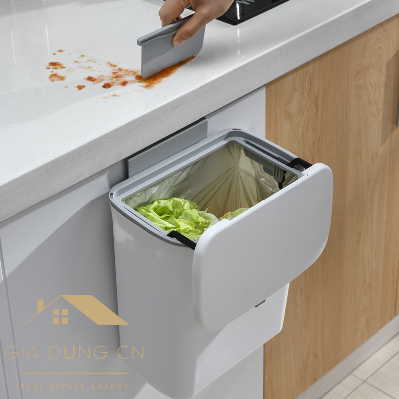Thùng rác treo tủ,treo tường có nắp đậy vệ sinh sạch sẽ chống côn trùng, dung tích 7- 9L - CN8