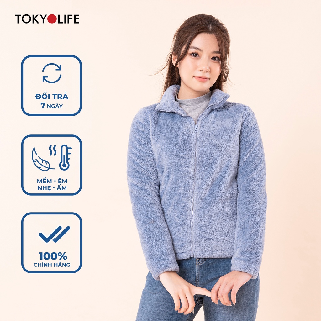 Áo khoác lông cừu nhân tạo NỮ cổ cao dài tay mềm mịn, siêu ấm TOKYOLIFE L1/I9FLJ506L