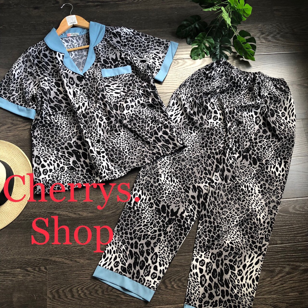 Đồ bộ pijama lụa beo cộc tay quần dài dưới 65 kg -Đồ mặc nhà -mặc ngủ siêu xinh