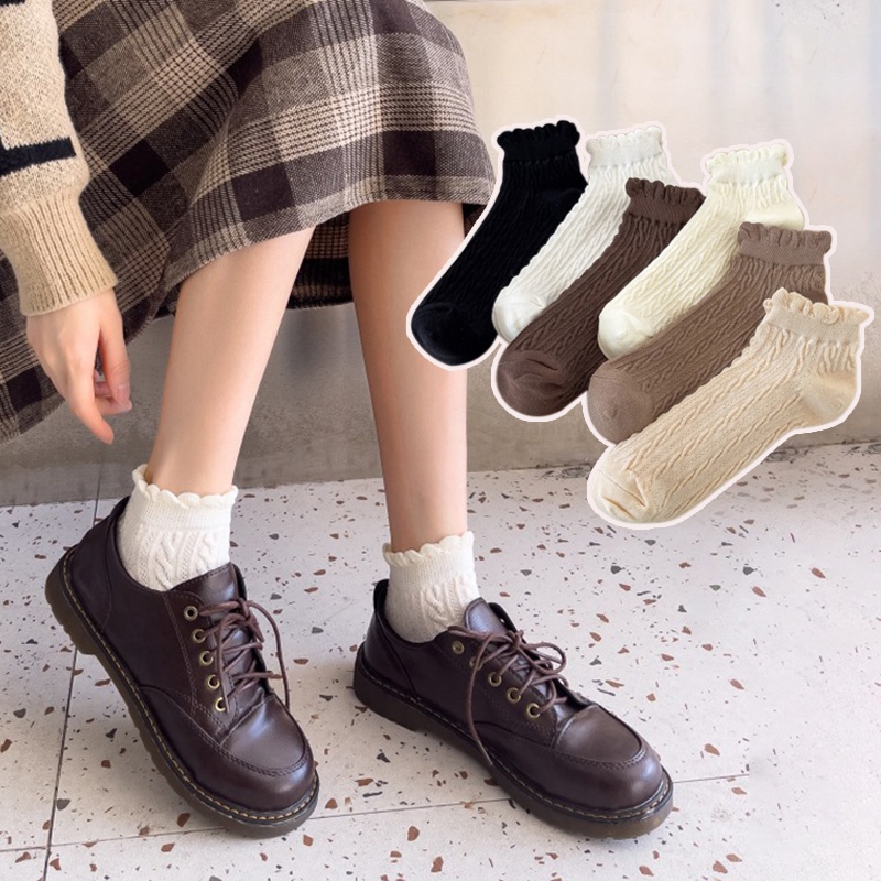 Vớ Cotton Mềm Mại Thoáng Khí Chống Trượt Viền Bèo Dễ Thương Phong Cách Nhật Bản Cho Nữ