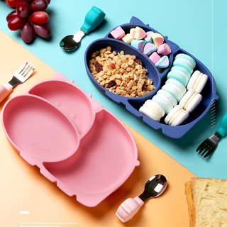 Khay ăn dặm cho bé, khay ăn dặm silicone chống đổ kèm bộ thìa dĩa Inox 304 - K002