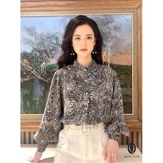 Sơ mi cổ tàu vân đá nâu