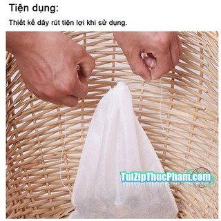 100 Túi lọc trà chất liệu vải không dệt chuẩn thực phẩm, kèm dây rút nhiều kích thước