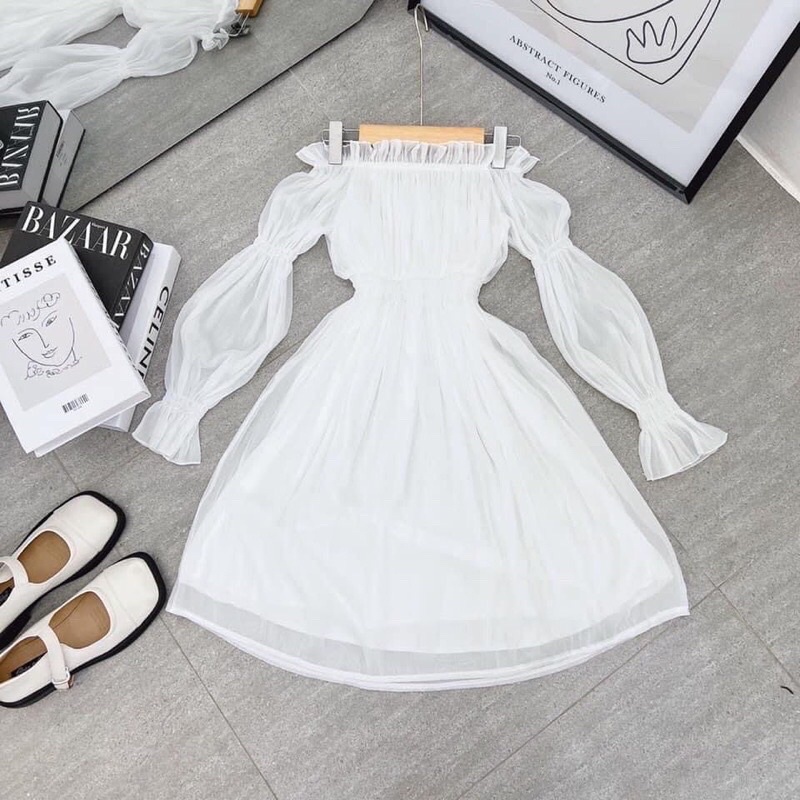 Váy Trễ Vai Bánh Bèo Voan Tơ 2 lớp🎀 Đầm Dự Tiệc rớt Vai Màu Trắng🎀Áo lệch vai dài tay tiểu thư 2 lớp vintage Ullzang | BigBuy360 - bigbuy360.vn