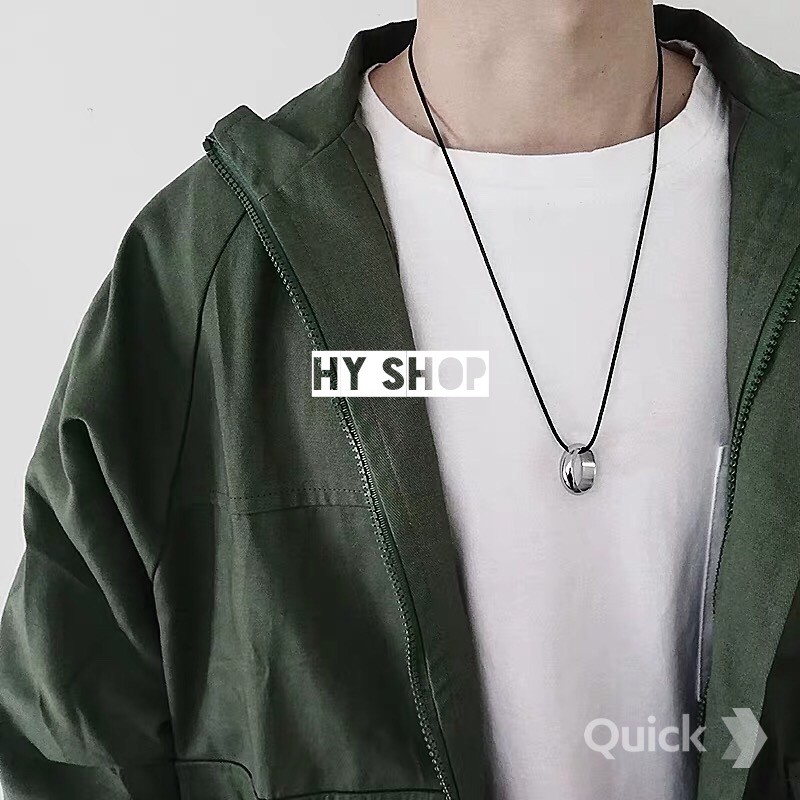 Dây chuyền phối nhẫn trơn cá tính - vòng cổ dây da nam nữ siêu bền không gỉ unisex BTS