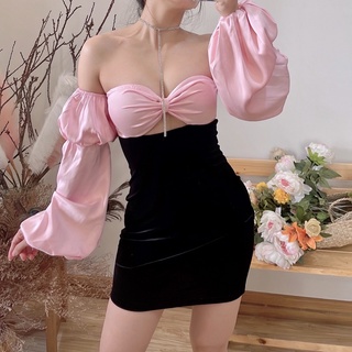 Đầm body cutout trễ vai tay phồng quyến rũ