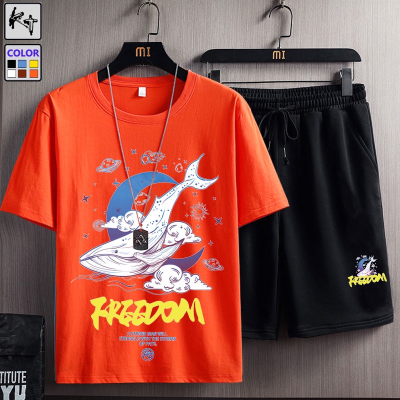 Bộ đồ nam KT KTZ9012 size lớn M-8XL với áp thun tay ngắn và quần short in hình thời trang Hàn Quốc