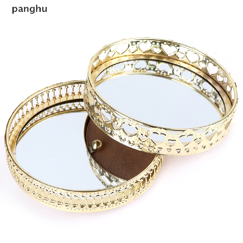 Khay Thủy Tinh Đựng Trang Sức / Mỹ Phẩm Để Bàn Có Gương Tiện Lợi