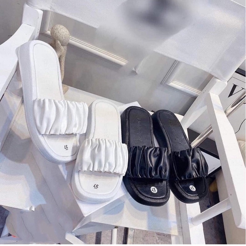 Dép Bánh Mì Đế Đúc Quai Ngang Nhún Nữ Cao 3 Phân