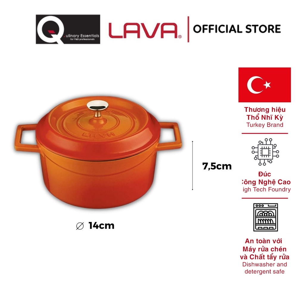 Nồi Gang Lava Trendy Round Casserole Đường Kính 14cm, 0.76L