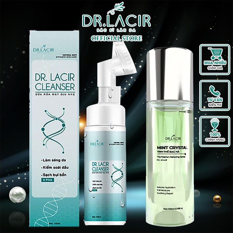 [NEW] Bộ Chăm Sóc Da Mặt DR.LACIR (Sữa Rửa Mặt Bạc Hà Kiềm Dầu 150ml + Toner Tinh Thể Bạc Hà 100ml) DR102